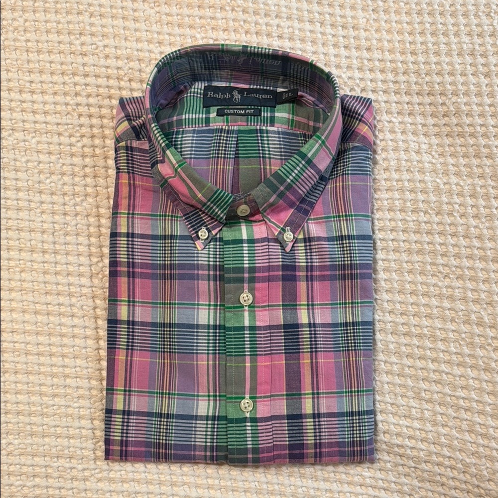 Ralph Lauren Pink and Green Casual Button Down Shirt MENS